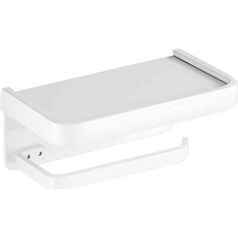 Dérouleur Papier Toilette - Étagère Intégrée - Aluminium Spatial - Montage Auto-Adhésif Ou Vis - Blanc - 1 Pièce (1/5)