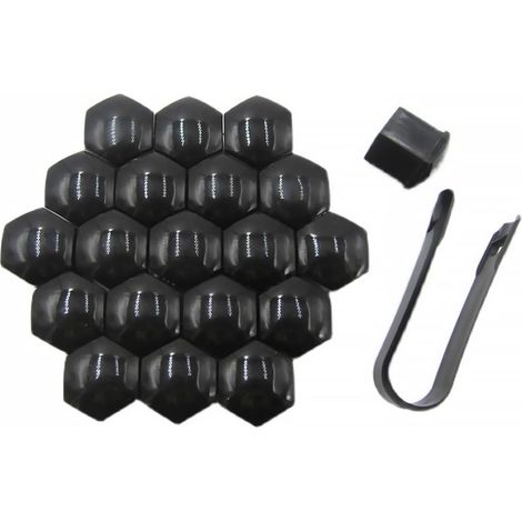 17mm Capuchon d'écrou de Roue 20 PCS, Haute Qualité Boulon Ecrou Couvre, Cache-écrous de Pneu Hexagonaux avec d'outils de Démontage pour Voitures (Noir)