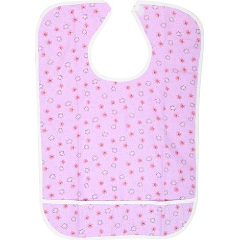 Tablier imperméable double épaisseur avec serviette anti-salive, bavoir de table, protection pour les repas des personnes âgées et adultes, motif floral rose, 45 x 65 cm (1/5)