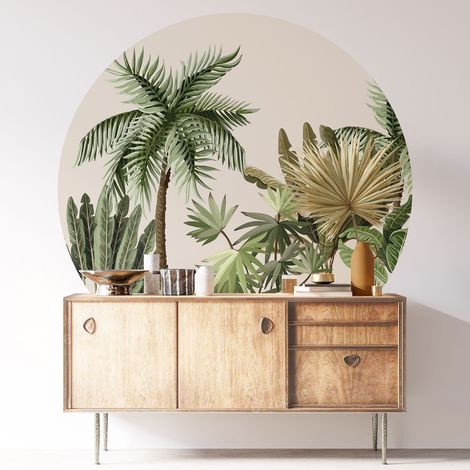 Sticker mural rond / cercle - Forêt Tropicale - Diamètre 30 cm - Adhésif MAT (1/3)
