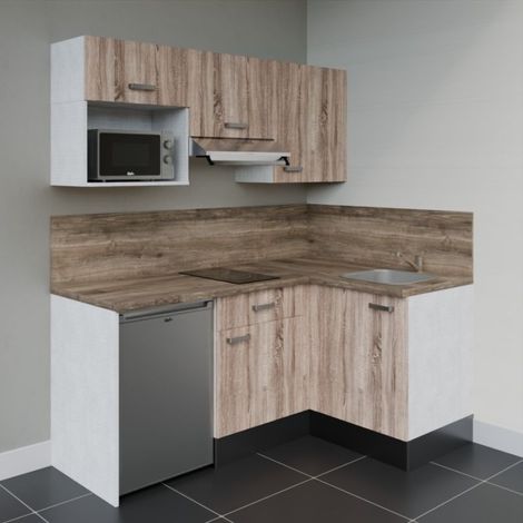 Kitchenette KA03 Bois - Plan de travail Bois - Crédence : Oui - Electroménager : Inox (1/4)