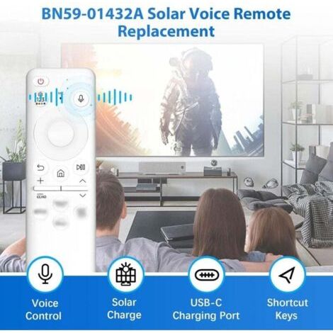 NALOOKAMIC BN59-01432A Télécommande pour TV Samsung - Télécommande vocale solaire avec USB-C - 4 touches de raccourci - Remplacement pour Samsung Smart TV 2021-2023 Neo QLED/LED 4K UHD - Blanc