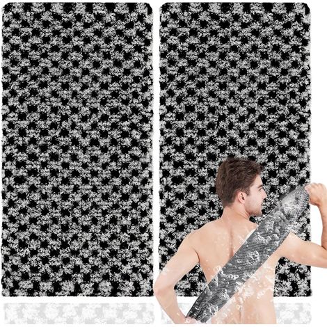 Sollbry 2 Pièces Extra longue Exfoliant Chiffon de lavage, Gommage du Débarbouillettes exfoliantes, Gant de toilette exfoliant double face, Idéal pour Exfoliantes pour le Corps et Lave Dos (Noir) (1/4)