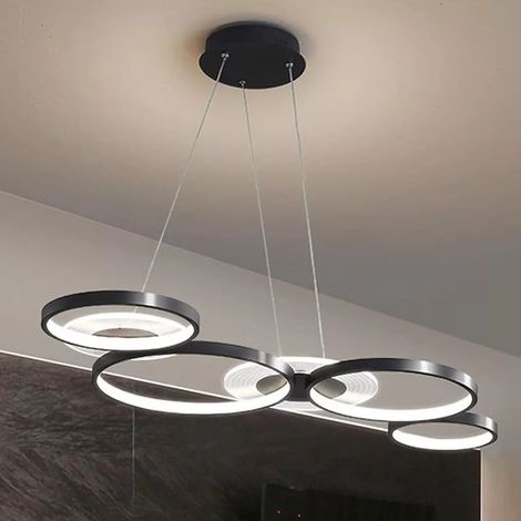 Trade Shop - SCHWARZE LED-PENDELLEUCHTE 65W 6 LICHTRINGE MODERN MIT FERNBEDIENUNG 71415 -