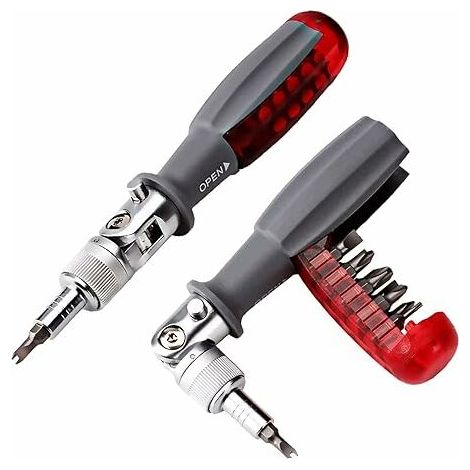 Jeu de 10 embouts magnétiques pour tournevis à cliquet, avec mini-clé à cliquet, dans un petit coffret tout-en-un (rouge). (1/5)