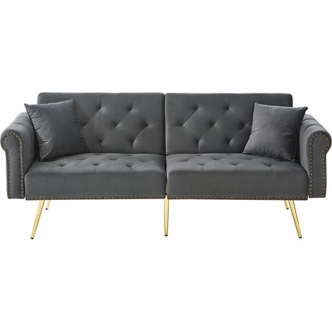 Canapé-lit 147x85 Cm En Velours Gris Antique, Dossier 3 Positions Indépendant Et Pieds Dorés (1/5)