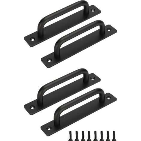 4 Pièces Poignée De Porte De Grange Coulissante, Avec Plaque Acier Inox Pour Portes De Grange Armoire Placard Noir Espacement Des Trous De 128 Mm