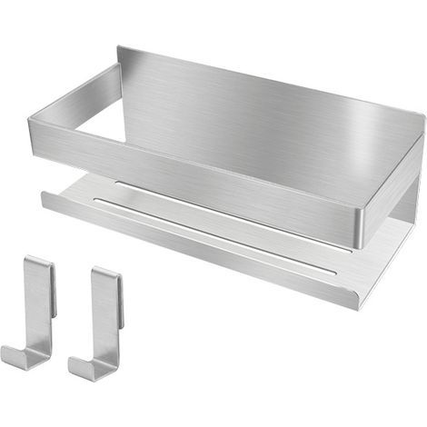 Duschablage aus gebürstetem Edelstahl, kein Bohren erforderlich, selbstklebender Duschkorb für perfekten Halt, Badezimmerregal mit 2 Haken (1/5)