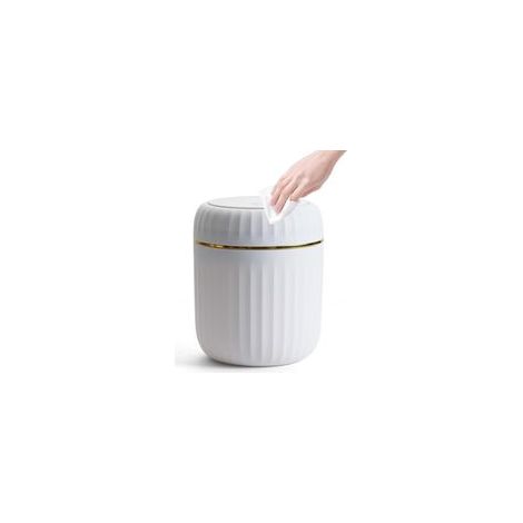 Poubelle de Table Avec Couvercle à Bouton-Poussoir, 2L Mini Poubelle Salle de Bain, Poubelle de Bureau Poubelle Salle Bain pour Salon, Bureau, Blanc (13×13×16cm)