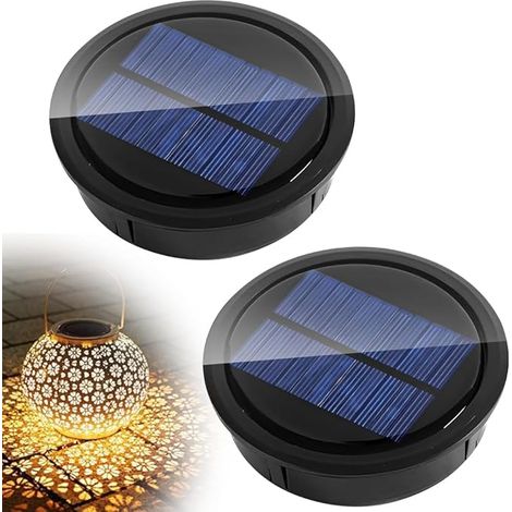 Lot de 2 lampes solaires de rechange 8cm, Remplacement de lumières solaires Top, Blanc Chaud, 600mAh/1.2V, IP54, Contrôle de Lumière, Remplacement de Couvercle Solaire pour Extérieur Décoration (1/5)