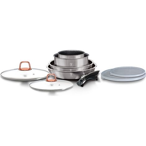 Berlinger Haus Moonlight Batterie de Cuisine à Induction 9 Pièces Poignée Amovible Aluminium Antiadhésif  Gris