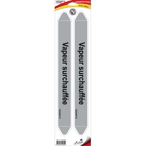 Planche de 2 marqueurs de tuyauterie 450 x 52 mm pour Ø 70 à 100 mm - Vapeur surchauffée - 4709840