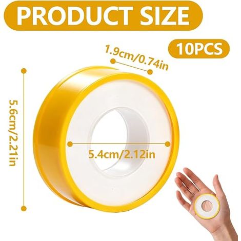 Ruban Plomberie PTFE 12mm x 12m Ruban d'Étanchéité pour Raccords Filetés Anti Fuite Eau Gaz Chauffage Joint Plomberie Universel pour Tuyaux PVC Cuivre Acier (1/4)