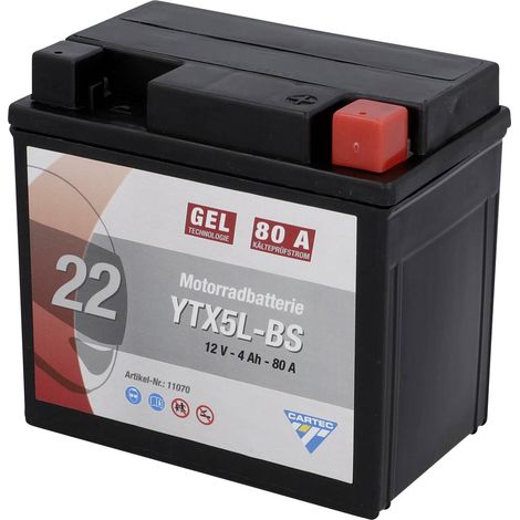 Cartec Gel Motorradbatterie YTX5L-BS 5Ah 140A Gel-Batterie
