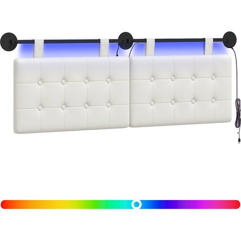 Hanging Headboard with LED Light White Faux Leather vidaXL