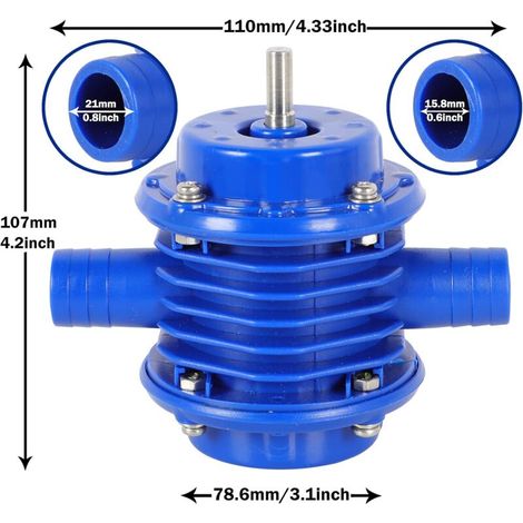 Bomba de agua para taladro - 2400 l/h - 2000-3000 rpm - Compatible con aceite y agua - Azul (1/3)