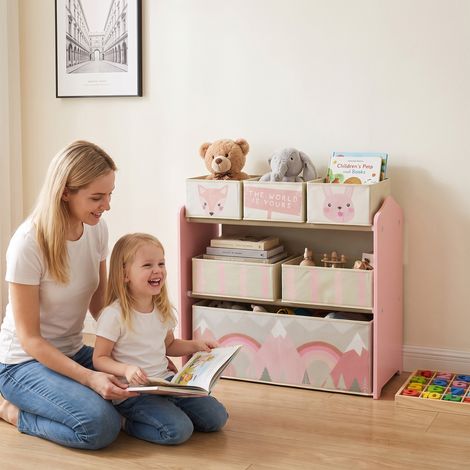 Meuble de rangement enfant avec 6 boîtes amovibles en tissu non tissé Organisateur de jouets, étagère 63L x 30l x 66H cm (1/5)