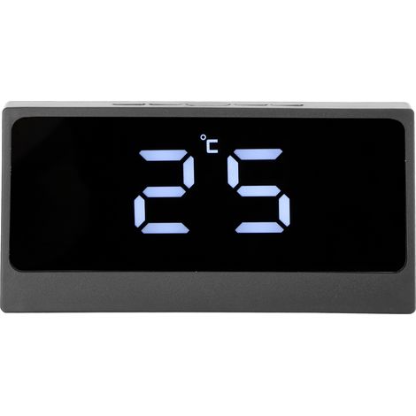 Réveil numérique LED silencieux avec affichage intelligent de la température et de la date, miroir de maquillage de bureau lumineux à grand écran (noir)