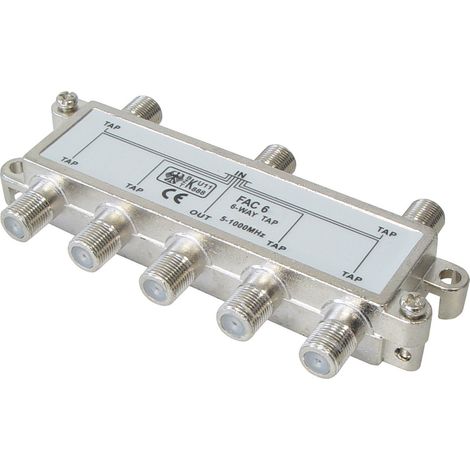 Taps 6-way tap, screening 120 db, for digital signals, f-jack - 7x f-jack, consumer digital series 5 - 1000 mhz, through loss:at 500 mhz: 5,0 db, tap loss:at 500 mhz: 12,0 db ± 1,0