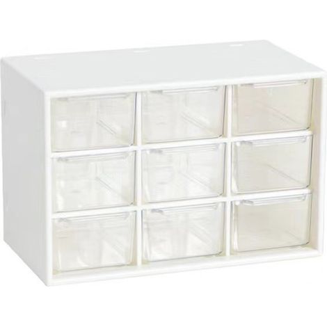 Boîte de Rangement Bureau 9 Tiroirs Plastique Transparent Anti-poussière Compact pour Bijoux Maquillage Fournitures Scolaires (1/5)