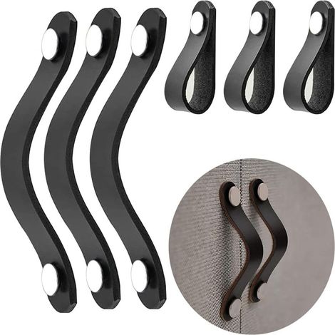 Poignée Meuble Cuir - 137 x 25 mm - Style Moderne - Pour Portes Armoires Tiroirs - Lot de 6 (1/5)