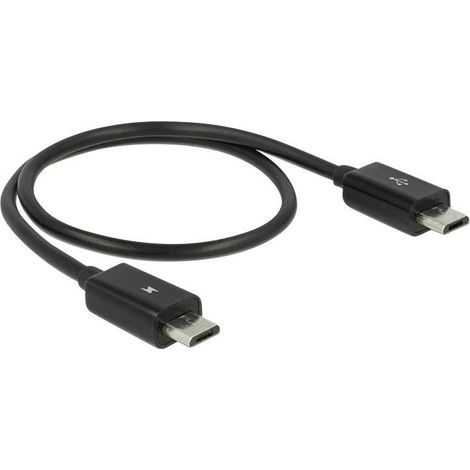 Delock Câble USB USB 2.0 USB-Micro-B mâle, USB-Micro-B mâle 0.30 m noir avec fonction OTG 83570 (1/3)