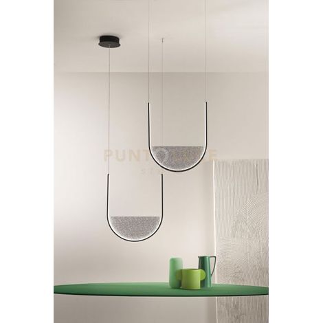 SOSPENSIONE LOTUS 2 NERO CON VETRO FUME' L.40+36CM LED 3000K 3256LM 55W DIMMERABILE