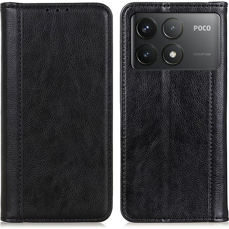 Funda tipo libro para Xiaomi Poco F6 Pro, piel dividida, negra (1/5)
