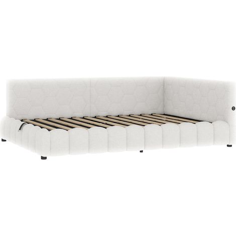 Cama diván 140 x 200 cm con somier, arcón, LED, USB-C y USB, blanco (1/5)