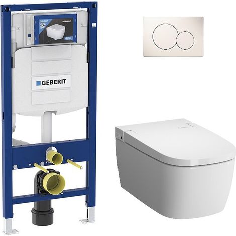 Geberit – Pack de WC-douche suspendu VitrA V-Care 1.1 Comfort – Céramique sans rebord – Douche intime et siège chauffant – Volume de chasse 3-6 l/min (1/5)