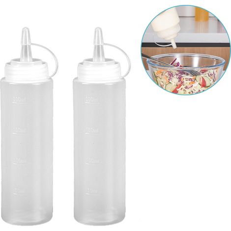 Squeeze Bottle - 2 Pièces - Bouteille Pression Transparente Sans Fuite - Pour Sauces Huile Condiments - Grille Et Plaque À Cuisiner - 250 Ml (1/5)