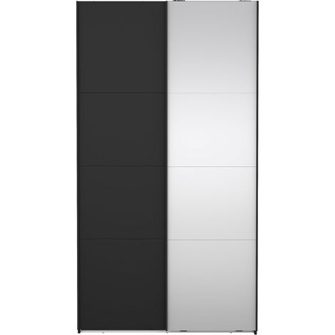 Catania Kleiderschrank 221x119x67cm, 1 Schiebetür, 1 Schiebetür mit Spiegel matt schwarz. (1/5)