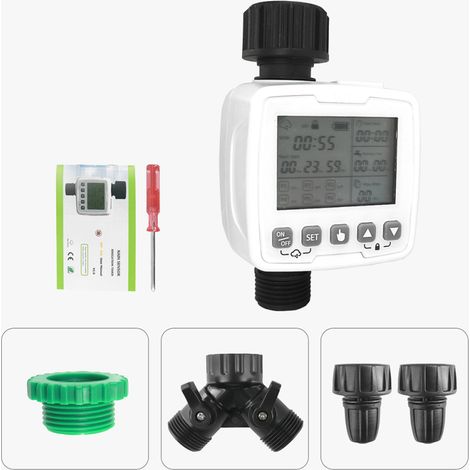 Minuteur d'arrosage automatique pour robinet de jardin avec fonction de temporisation en cas de pluie, étanche IPX5, pour pelouses, avec arrêt automatique de l'écran et sécurité enfant. (1/5)
