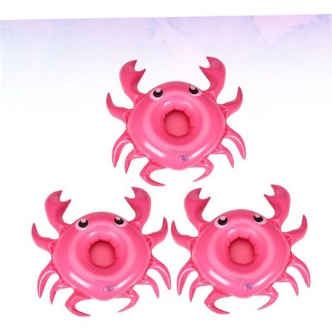 Set di 3 portabicchieri galleggianti gonfiabili a forma di granchio, colore rosa, ideali per feste hawaiane e bevande da spiaggia all'aperto. (1/5)