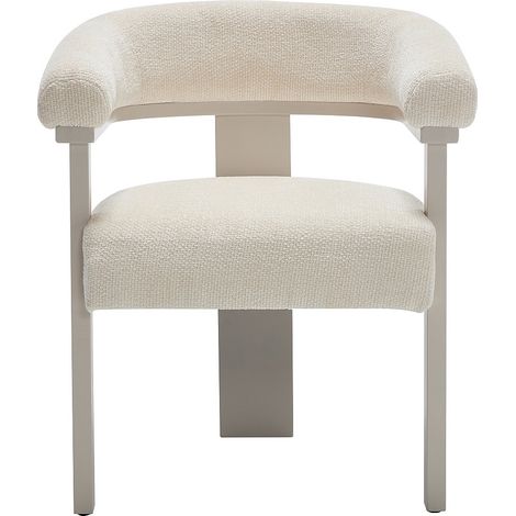 Chaise avec accoudoirs en tissu texturé et bois d'hévéa beige - Crème - LIVELIA (1/4)