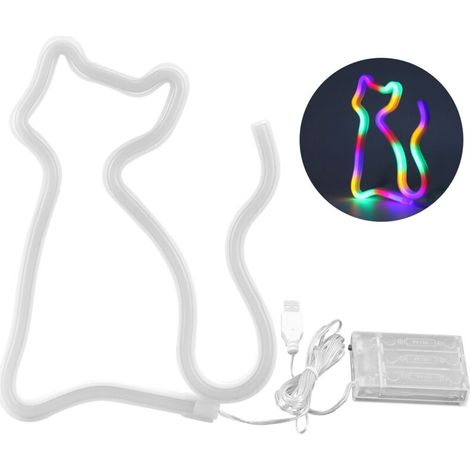 Enseigne Néon Chat - LED 100 lm - USB ou Piles AA - IP45 - 23,5 x 17 x 1,8 cm - Décoration Intérieure Fête Mariage - 1 pièce (1/5)