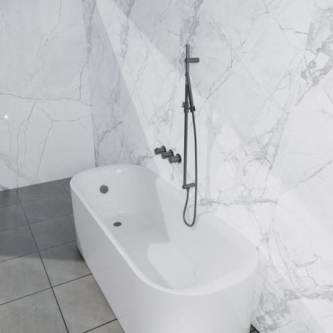 Fortifura Nebbio Ensemble combiné bain - mitigeur thermostatique - barre coulissante avec coude mural intégré - flexible de douche métallique - (1/5)