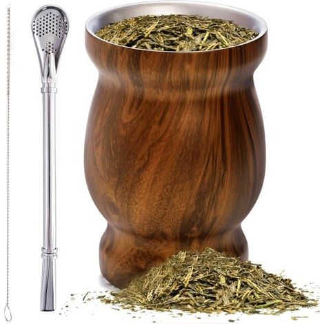 Ensemble tasse et bombilla à yerba maté, calebasse de 230 ml (8 oz), tasse classique à double paroi en acier inoxydable 304 avec paille et goupillon de nettoyage, facile à utiliser. (1/5)