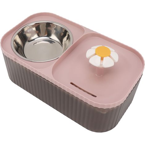 Fontaine à eau pour chat, gamelle haute capacité et silencieuse 2 en 1, distributeur d'eau et distributeur de croquettes rose (1/5)