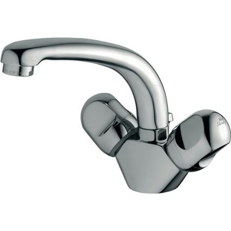 Ideal Standard Grifo de lavabo de dos mandos Alpha, con vaciador, Proyección 120mm, Altura de salida 120mm, Cromo, B2039AA