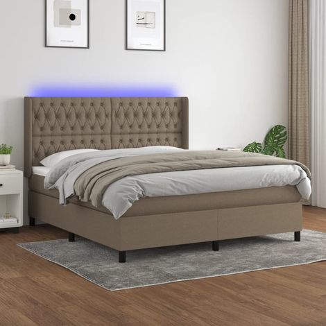 Sommier tapissier matelas confortable et LED,Lit adulte pour Chambre,Ensemble Lit matelas Taupe 180x200 cm Tissu -BVN10114 (1/5)
