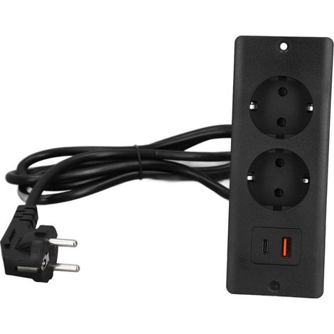 Multiprise encastrée à 2 prises avec ports USB-C et USB-A (PD20W), cordon de 1,5 m, pour meubles (1/5)