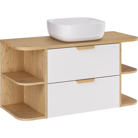 Oria blanco mate 100cm lavabo individual con nichos redondeados (1/4)