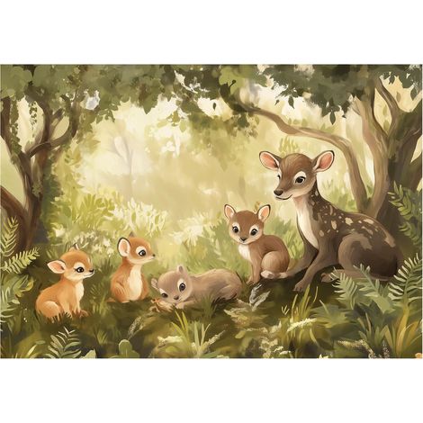 Papier peint enfant forêt animaux chambre enfant 350x250 cm mural déco murale design (1/5)