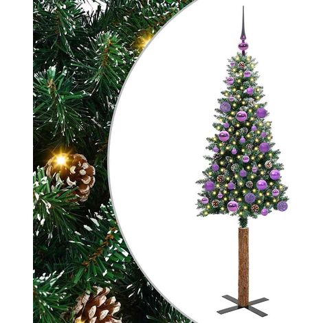 Sapin de Noël  Arbre de Noël mince Vert 150 cm PVC et bois de pin massif (1/5)