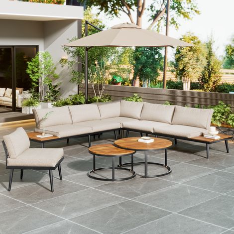 Ensemble salon jardin 5-6 personnes 6 pièces cadre fer galvanisé,canapé 2x2 places,2 fauteuils et 2 tables pour terrasse et balcon. (1/5)