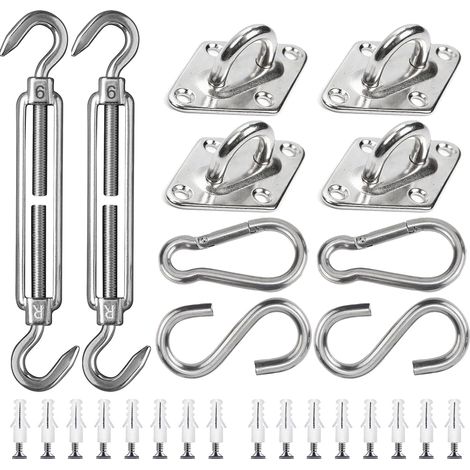 CSPARKV M6 Shade Sail Fastener Kit 42 Pieces Stainless Steel Hardware for Rectangular and Triangle Shade Sail Installation