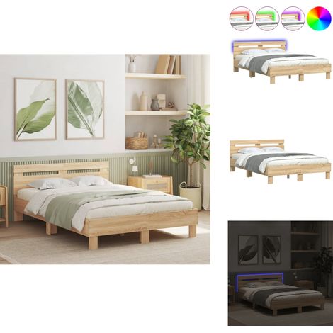Cadre de lit avec LED sans matelas chêne sonoma 120x190 cm - Lit Double - Cadre De Lit - Éclairage LED - Bois D'ingénierie - Design Moderne (1/5)