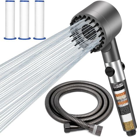 Pommeau de Douche Haute Pression, Anti Calcaire Pomme de Douche Economie Deau Poire de Douche Filtrant Douchette avec 1.5M Tuyau 3 Types de Jets Filtre Shower Head (1/5)