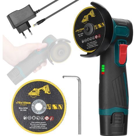 Meuleuse d'angle sans fil 3 pouces, meuleuse d'angle polyvalente à moteur sans balais, coupe-batterie lithium-ion portable, livrée avec batterie et chargeur (1/4)